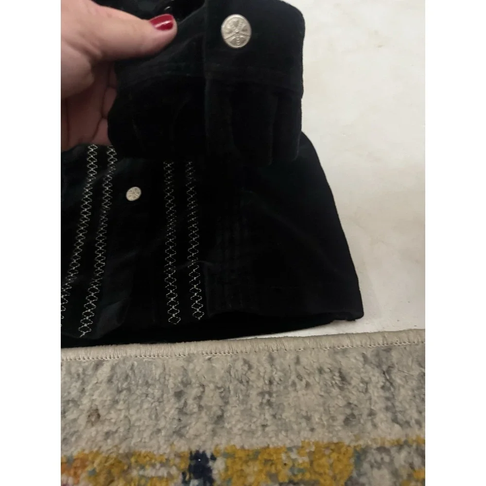 OshKosh B'gosh Girls 7 Black Velvet Holly Berry Embroidered Holiday Jacket Vtg